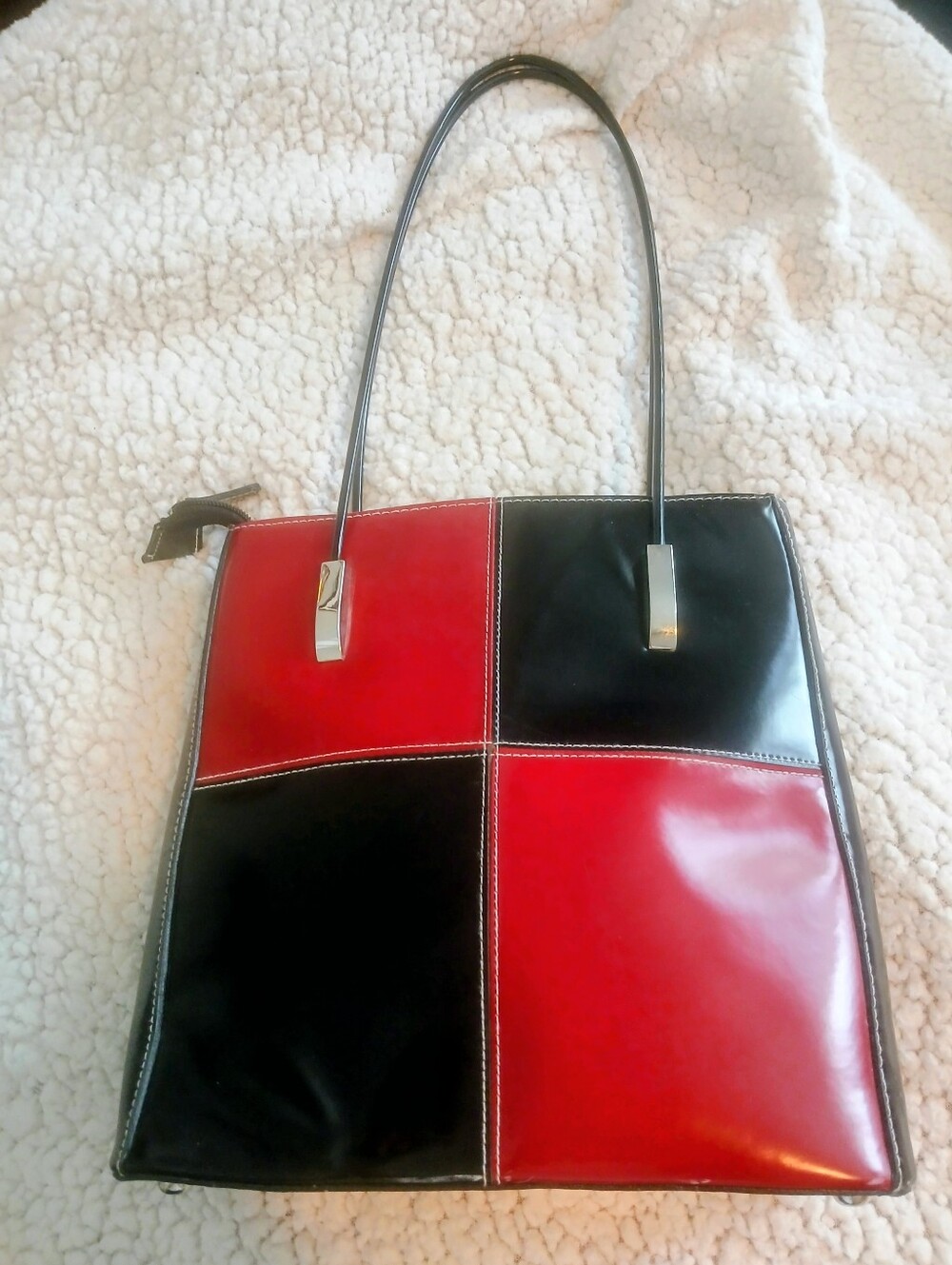 Red & Black Patchwork Tote Bag - Women